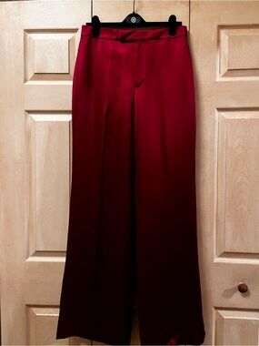 NEW BANANA REPUBLIC High Rise Flat Front Satin Wide Leg Pants Trouser 12 LONG